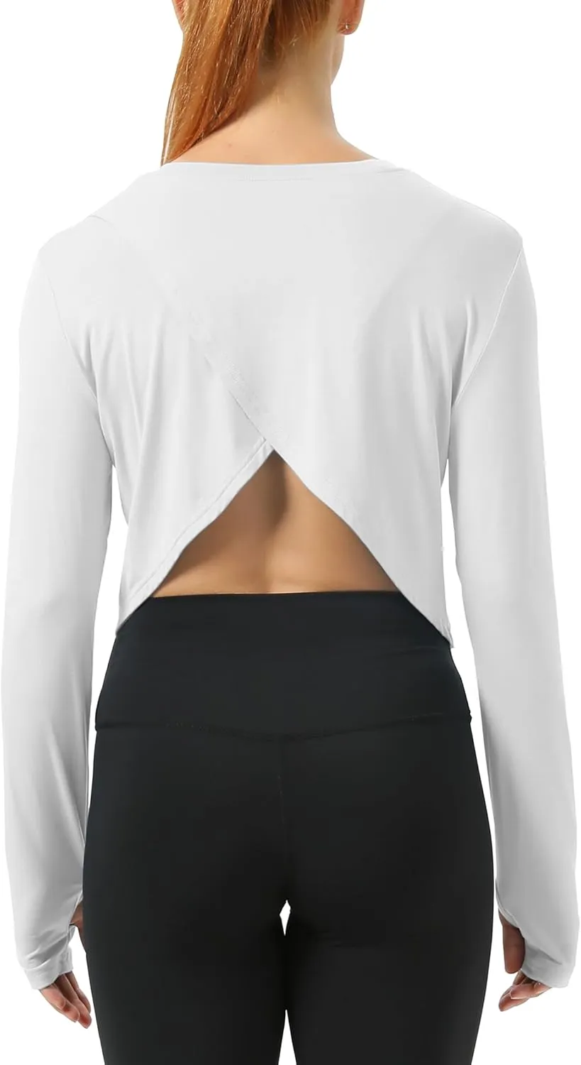 Mippo Cropped Long Sleeve Tops Workout Athletic Yoga Gym Crop Tops for Women Loose Fit