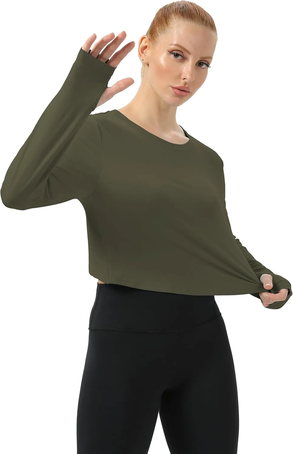 Mippo Cropped Long Sleeve Tops Workout Athletic Yoga Gym Crop Tops for Women Loose Fit