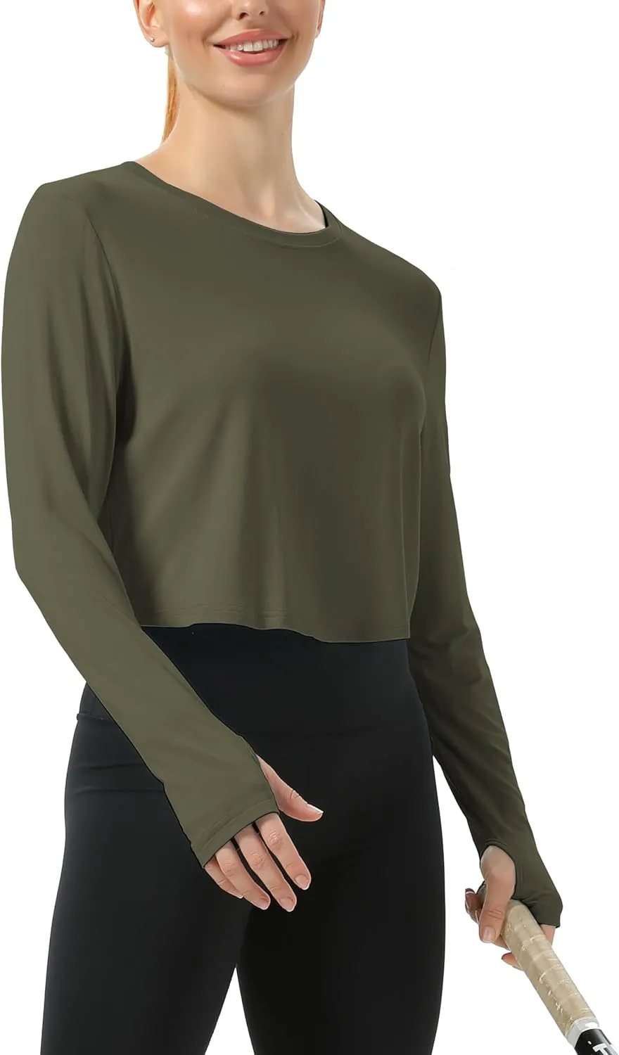 Mippo Cropped Long Sleeve Tops Workout Athletic Yoga Gym Crop Tops for Women Loose Fit
