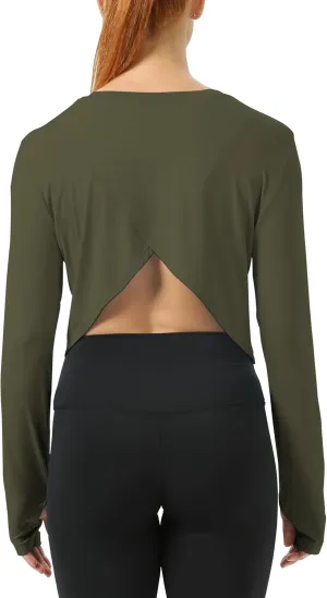 Mippo Cropped Long Sleeve Tops Workout Athletic Yoga Gym Crop Tops for Women Loose Fit