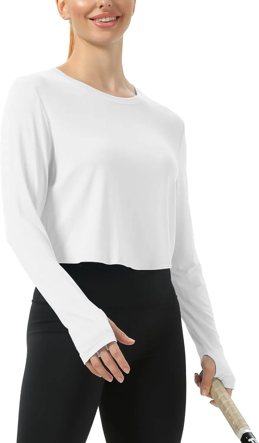 Mippo Cropped Long Sleeve Tops Workout Athletic Yoga Gym Crop Tops for Women Loose Fit