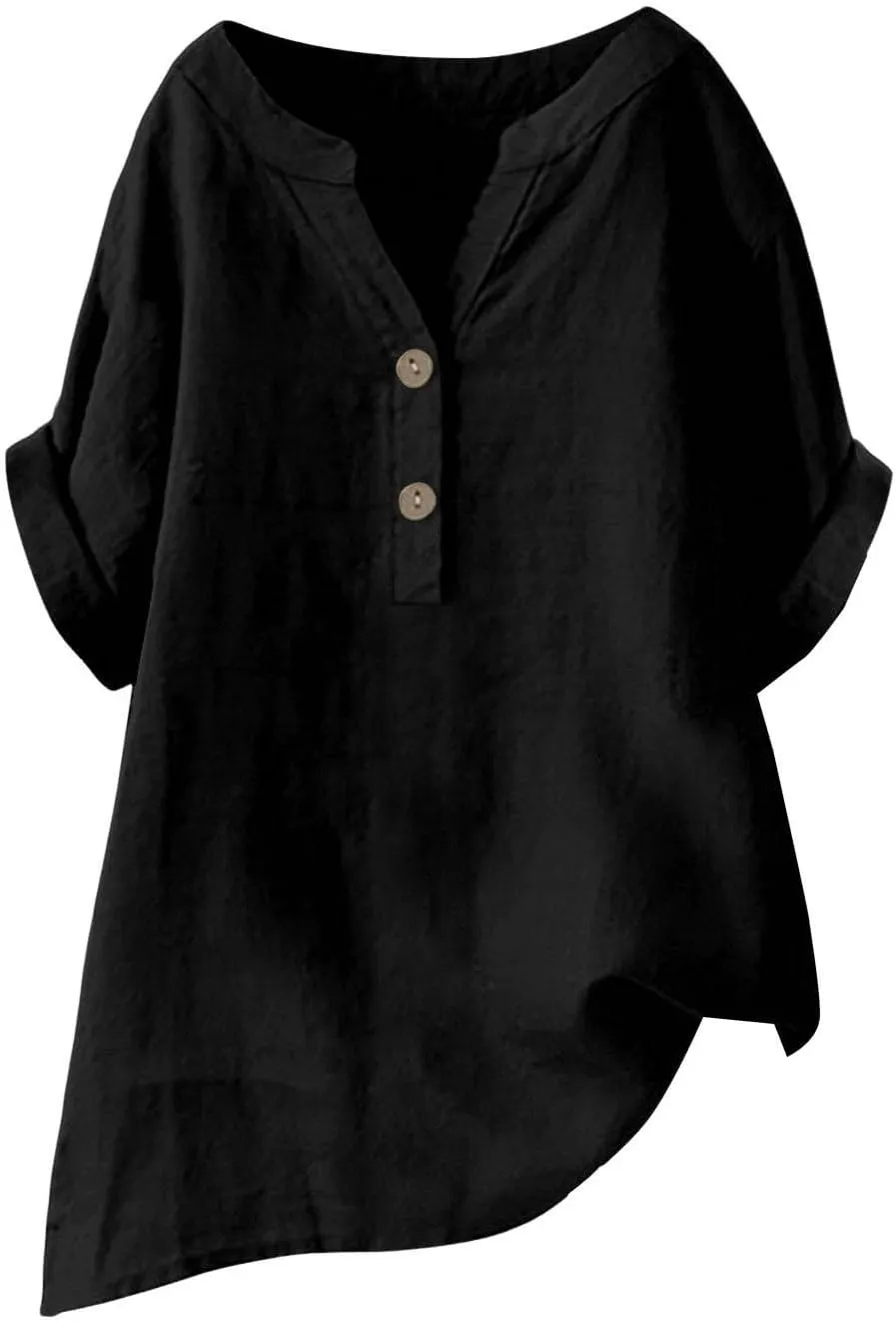 Miyaomn Women's Linen Tops Plus Size Summer Casual V Neck Blouses Short Sleeve Button Down Shirts 2025 Trendy Clothes Outfits