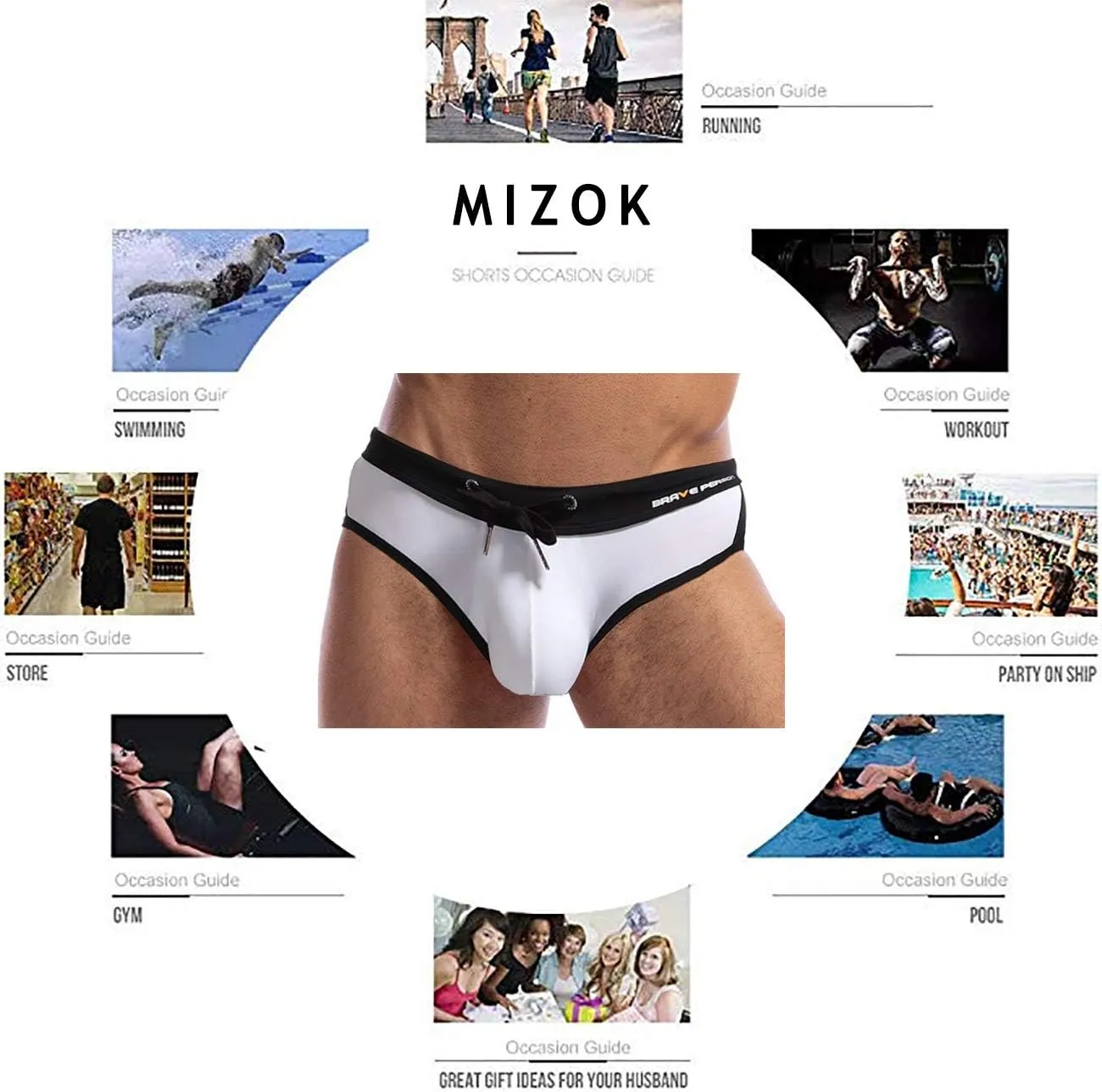 MIZOK Men's Sexy Low Rise Quick Dry Swim Briefs Hot Body Bikini Swimsuit Swimwear