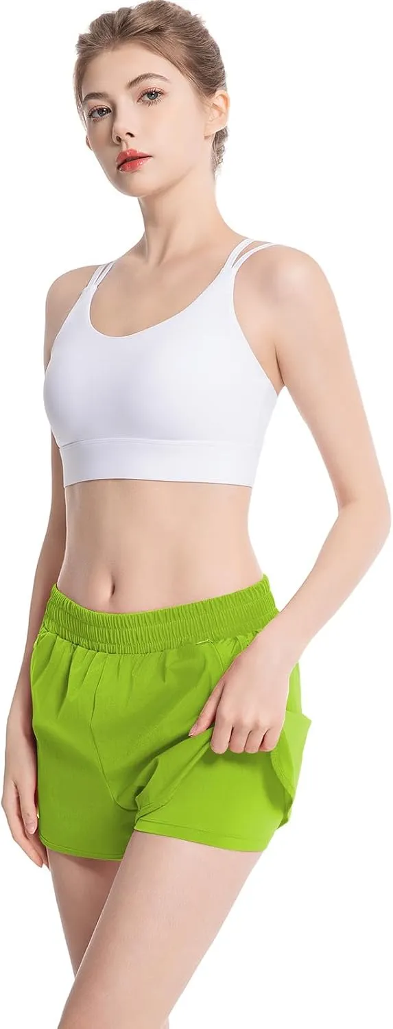 NEXSONIC Athletic Shorts for Women Quick-Dry Running Shorts with Linear Workout Gym Active Sport Shorts