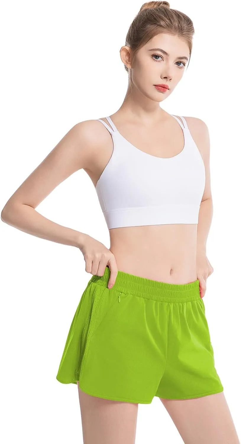 NEXSONIC Athletic Shorts for Women Quick-Dry Running Shorts with Linear Workout Gym Active Sport Shorts