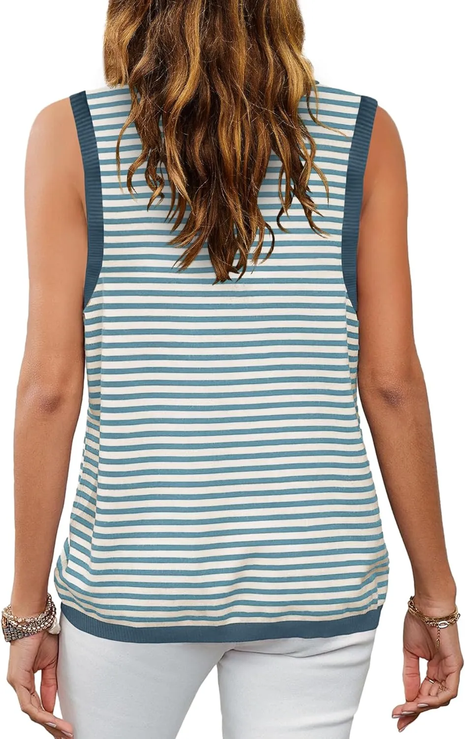 Nirovien Womens Striped Tank Tops Oversized Crewneck Sleeveless Shirts Casual Loose Fit Summer Tops