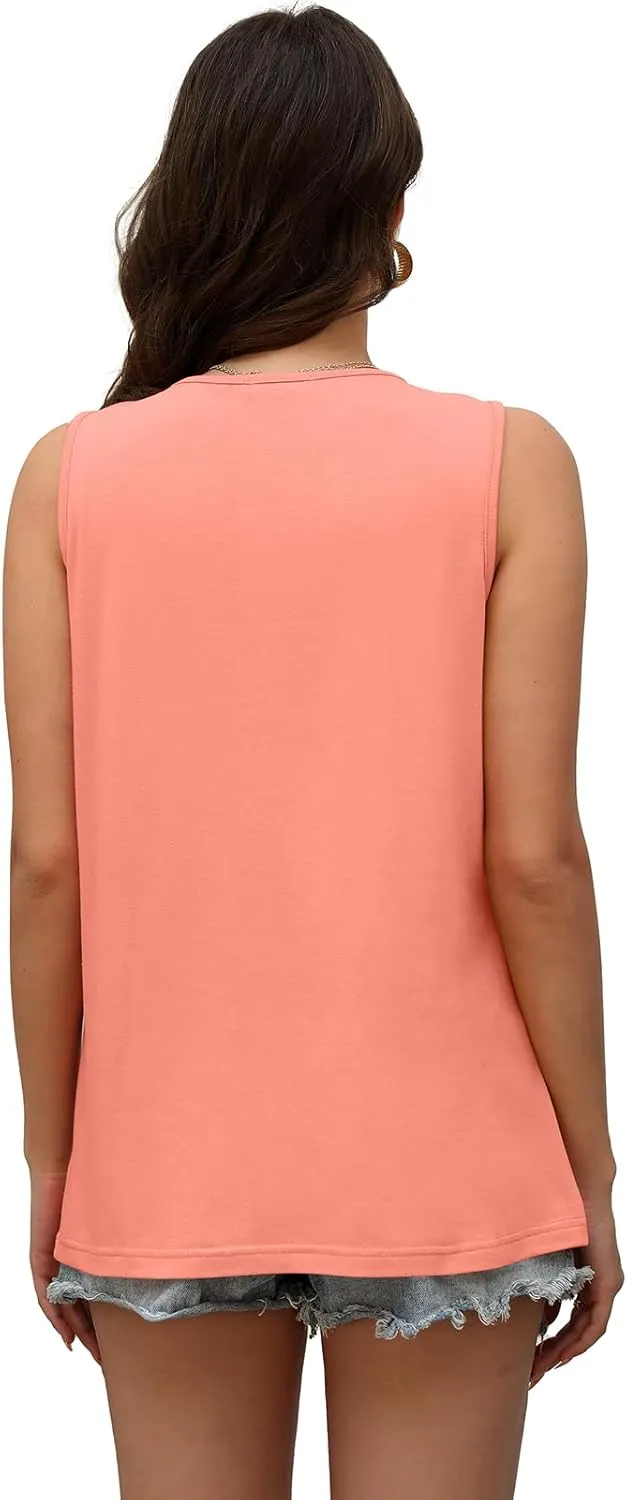 OFEEFAN Womens Tank Tops Summer Pleated Crew Neck Sleeveless Tops for Women Ruched Loose