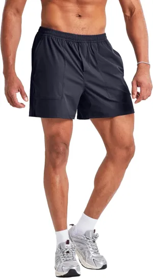 Ouber Men's Athletic Running Shorts Quick Dry Workout Shorts 5" Gym Shorts with Zip Pockets