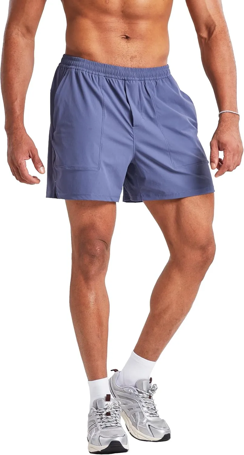 Ouber Men's Athletic Running Shorts Quick Dry Workout Shorts 5" Gym Shorts with Zip Pockets