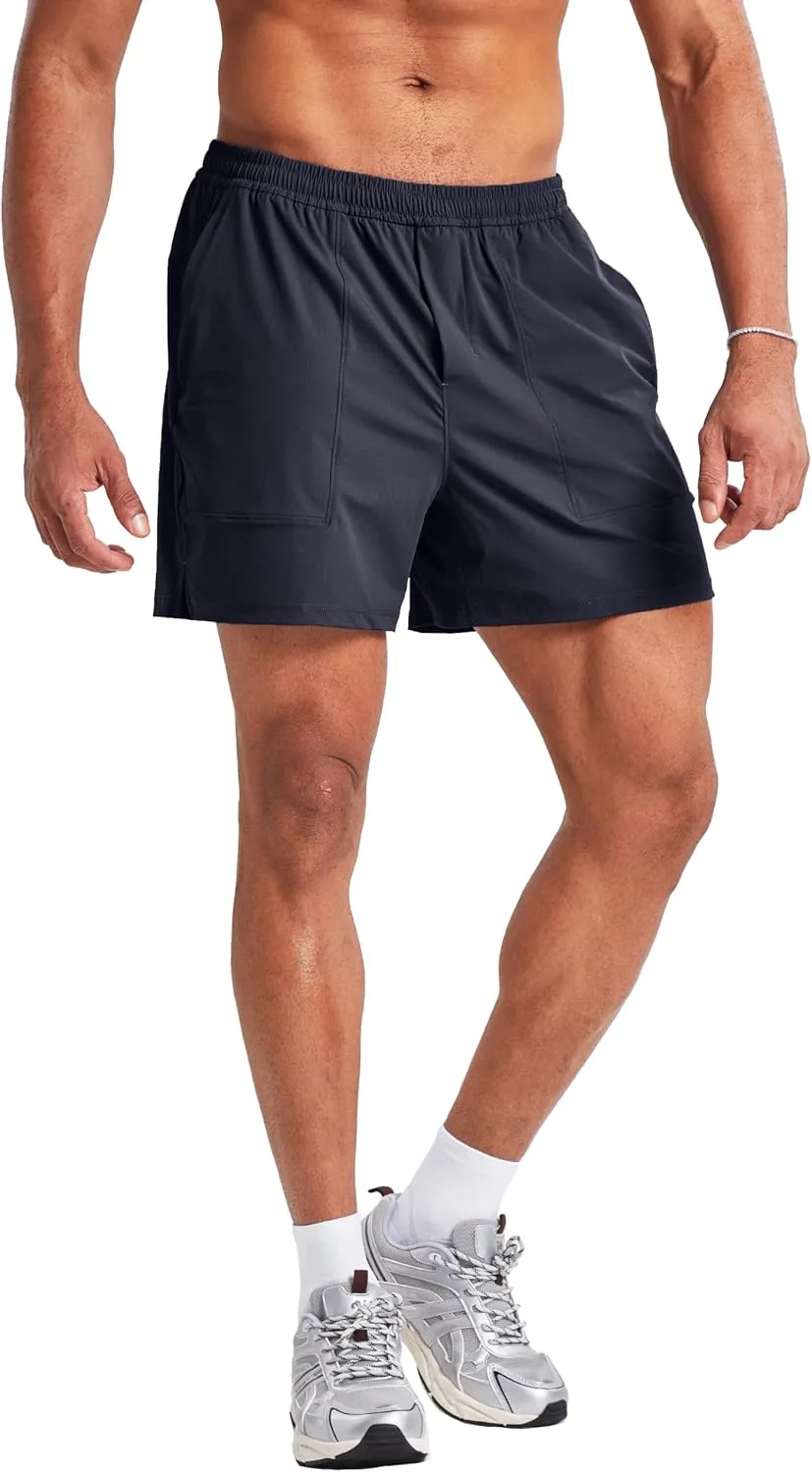 Ouber Men's Athletic Running Shorts Quick Dry Workout Shorts 5" Gym Shorts with Zip Pockets