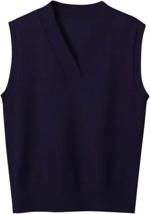 Oversized Sweater Vest for Women School Uniform Sleeveless V Neck Pullover Knitwear Tops Solid Tunic Tank Tops