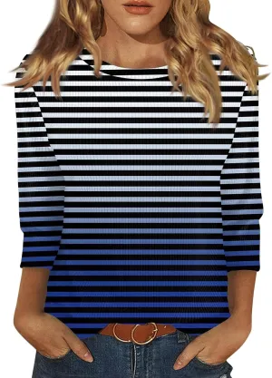 Oversized Sweaters for Women 3/4 Length Sleeve Tops Crewneck Blouses Dressy Casual Knit Tops