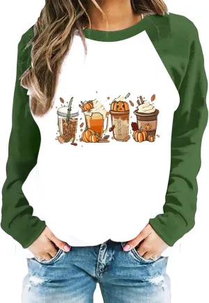 Oversized Sweatshirt for Women Halloween Graphic Cute T Shirts Long Sleeve Crew Neck Color Block Loose Casual Tops