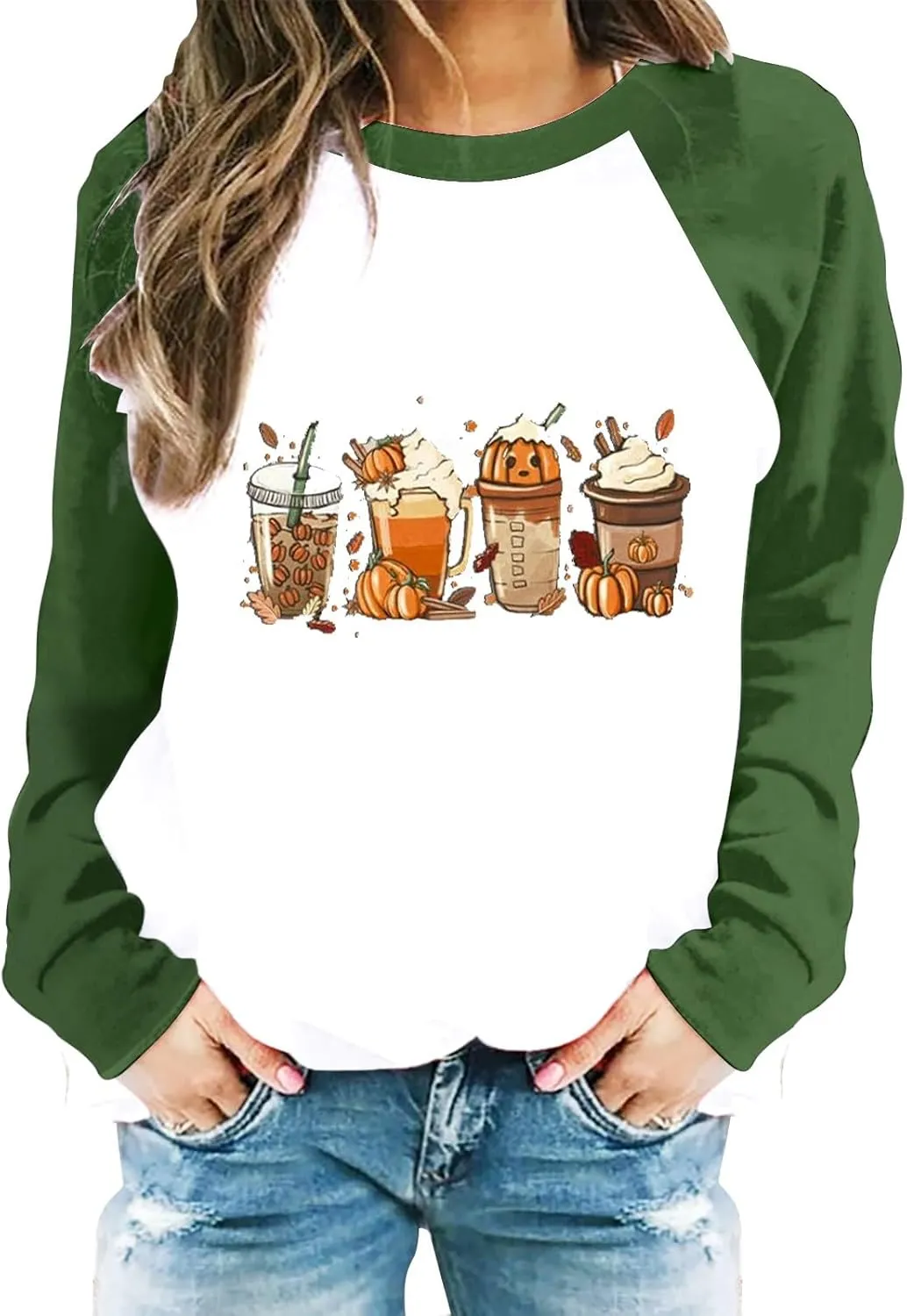 Oversized Sweatshirt for Women Halloween Graphic Cute T Shirts Long Sleeve Crew Neck Color Block Loose Casual Tops