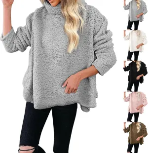 Oversized Sweatshirt for Women Turtleneck Fuzzy Fleece Sherpa Fall Sweaters Comfort Colors Drop Shoulder Pullover