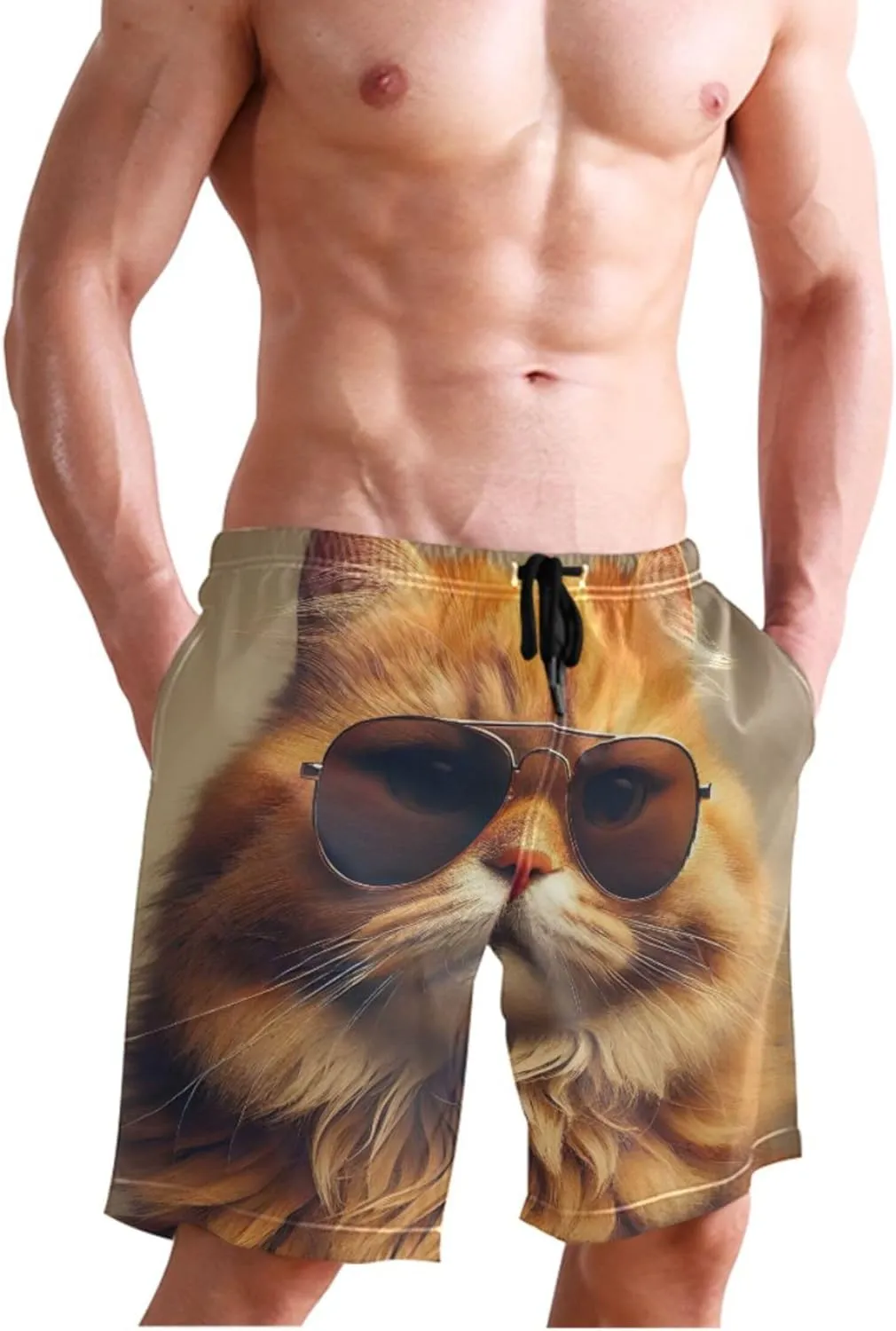 Personalized Swim Trunks Men Cute Watercolor Cute Pig Beach Board Shorts Quick Dry Shorts Swimwear S