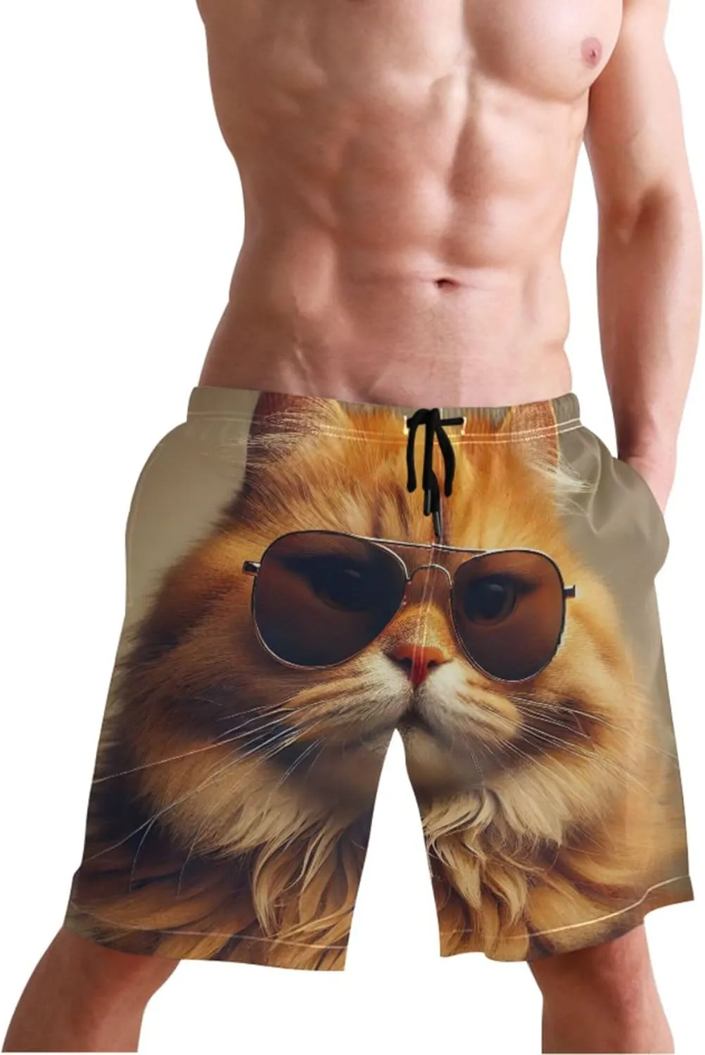 Personalized Swim Trunks Men Cute Watercolor Cute Pig Beach Board Shorts Quick Dry Shorts Swimwear S