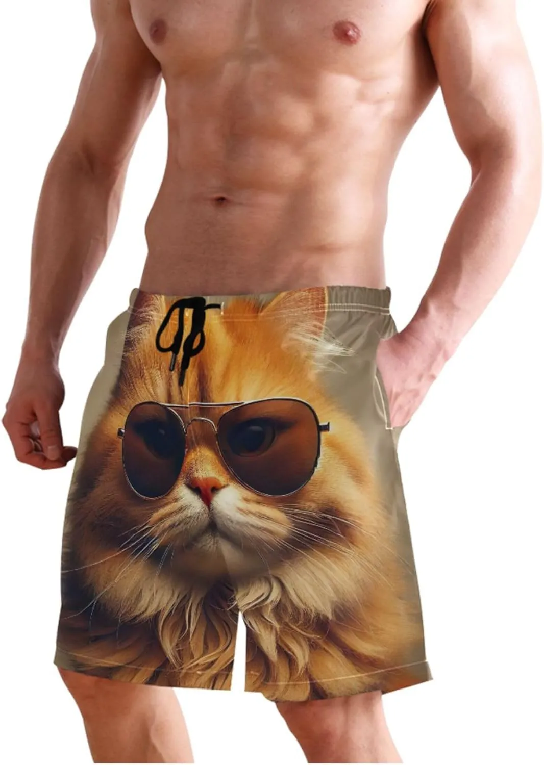 Personalized Swim Trunks Men Cute Watercolor Cute Pig Beach Board Shorts Quick Dry Shorts Swimwear S