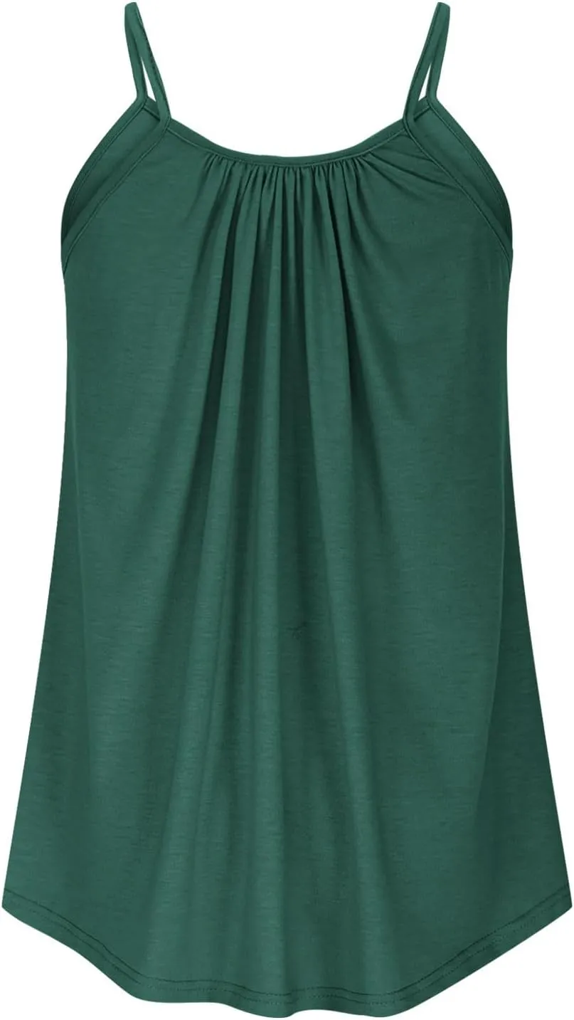 Plus Size Sleeveless Tops for Women Summer Spaghetti Strap Camisole Pleated Front Casual Loose Flowy Tank Tops