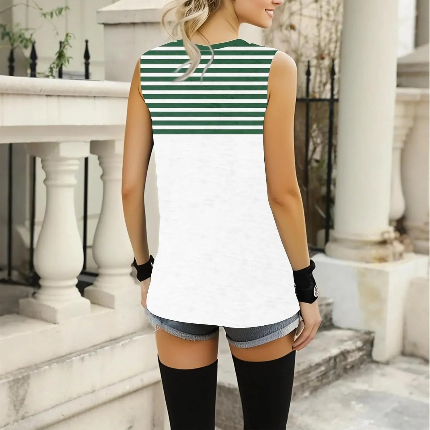 Plus Size Tank Tops for Women 2025 Summer Casual V Neck Camisole Sleeveless Striped Workout Tanks