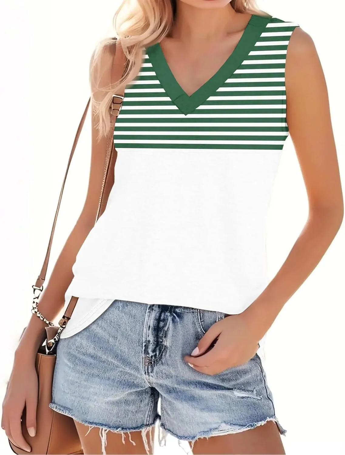 Plus Size Tank Tops for Women 2025 Summer Casual V Neck Camisole Sleeveless Striped Workout Tanks
