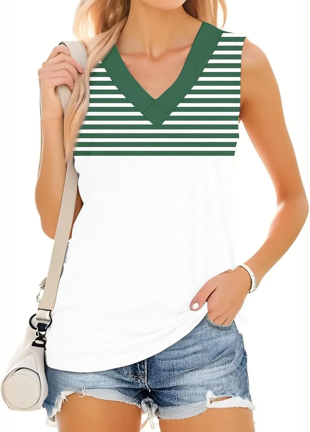 Plus Size Tank Tops for Women 2025 Summer Casual V Neck Camisole Sleeveless Striped Workout Tanks
