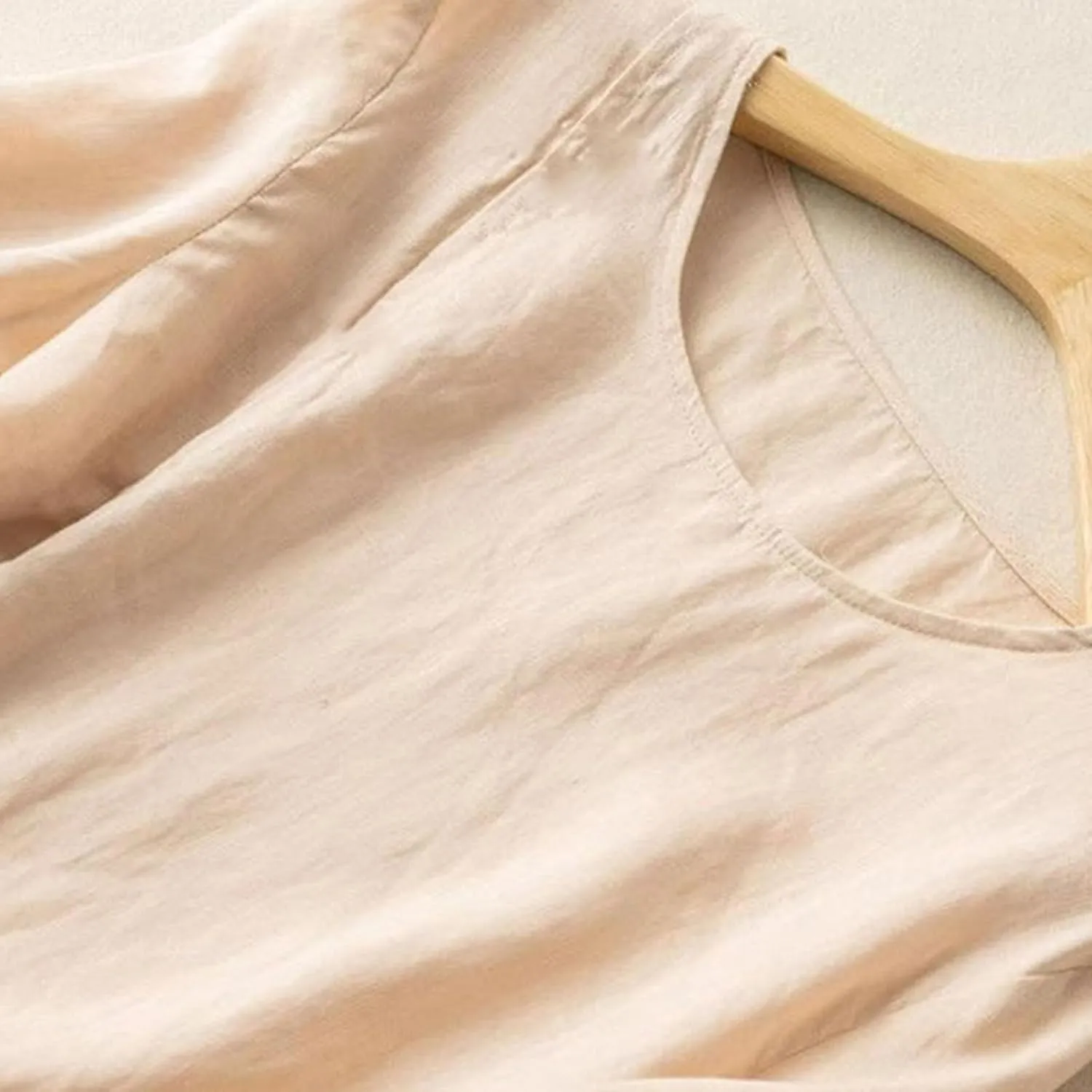 Plus Size Womens Linen Tops Solid Color Loose Half Length Sleeves T-Shirts Round Neck Lightweigt Comfy Summer Tees