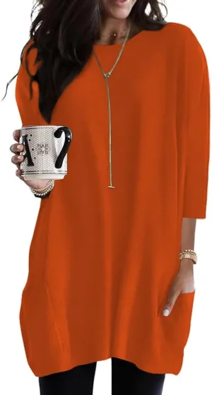Poetsky Womens 3/4 Sleeve Tunics or Tops to Wear with Leggings Long Shirts Tops with Pockets