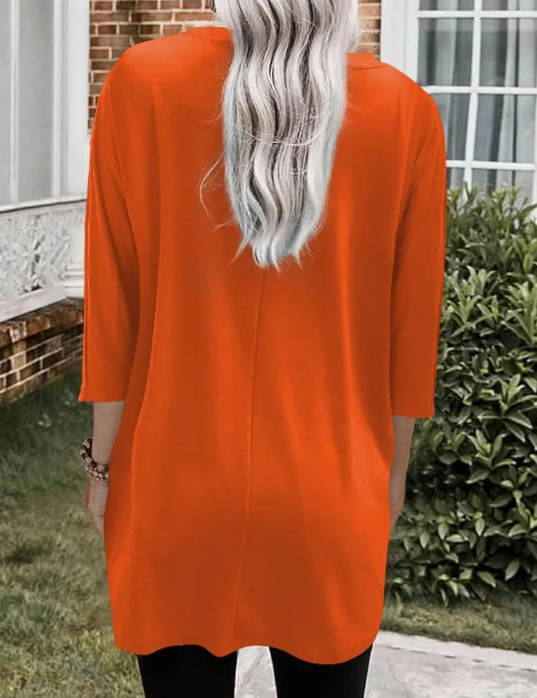 Poetsky Womens 3/4 Sleeve Tunics or Tops to Wear with Leggings Long Shirts Tops with Pockets