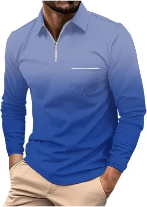 Polo Shirts for Men Long Sleeve Striped Business Casual Shirts Fashion Color Block Golf Polo Shirt Tops