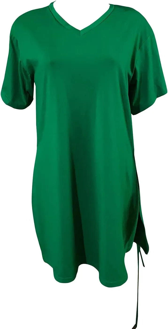 qfmqkpi Women’s Casual 2 Piece Outfits V Neck Side Split Tops and Shorts Set Tracksuit