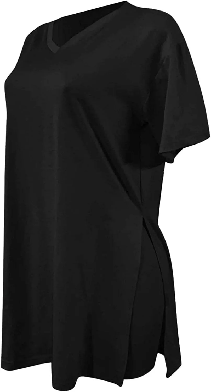 qfmqkpi Women’s Casual 2 Piece Outfits V Neck Side Split Tops and Shorts Set Tracksuit