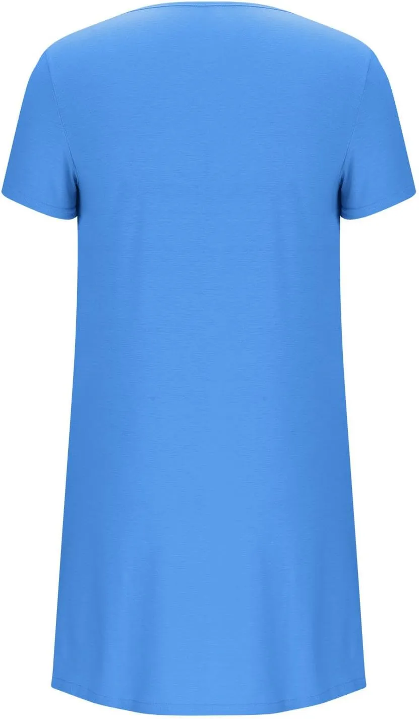 QIGUAND Women Pleats Draped T Shirt Dress Summer Short Sleeve Crewneck Mini Dresses Casual Comfy Loungewear Pjs Tunic Dress