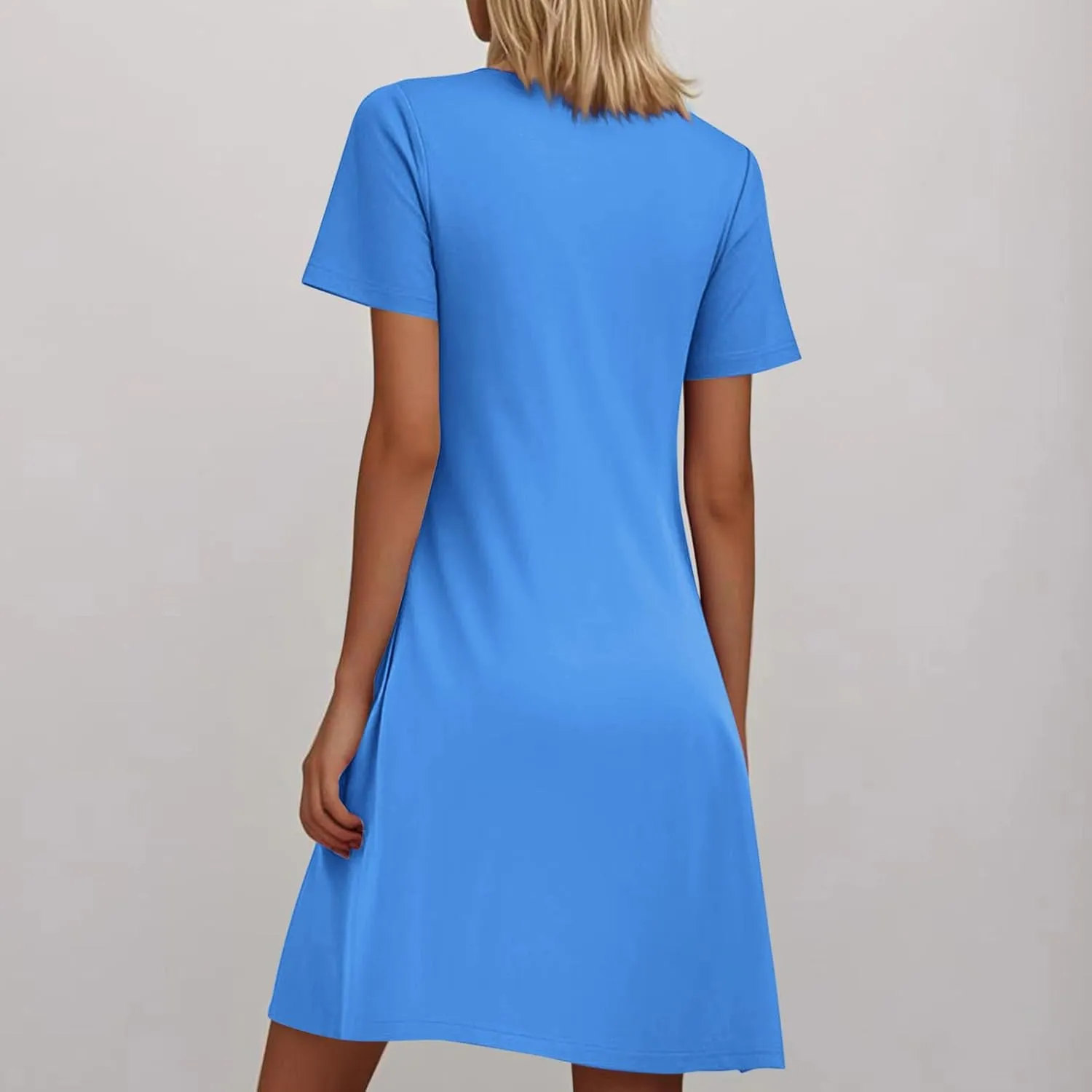 QIGUAND Women Pleats Draped T Shirt Dress Summer Short Sleeve Crewneck Mini Dresses Casual Comfy Loungewear Pjs Tunic Dress
