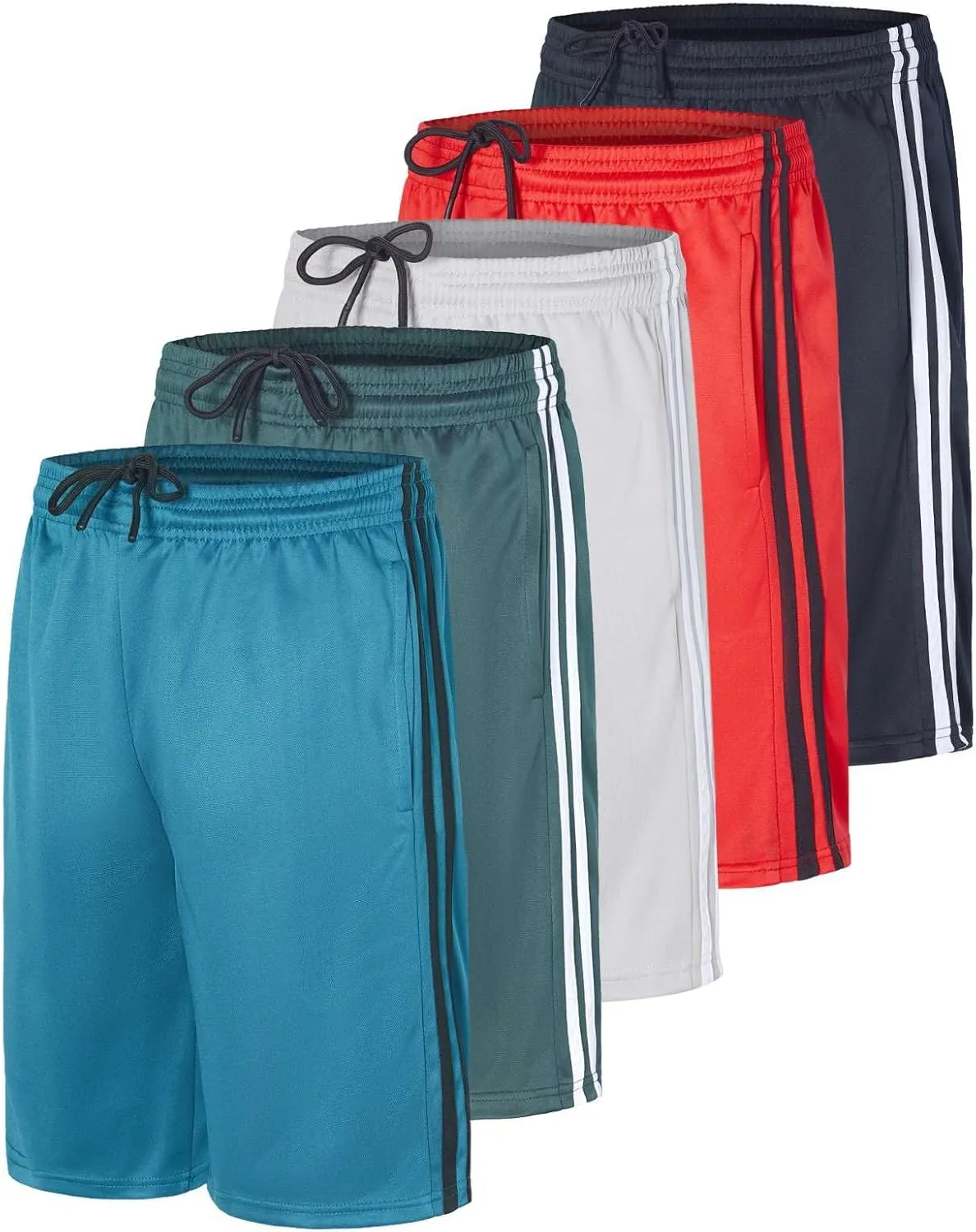 Real Essentials 5 Pack: Boys' Athletic Basketball Shorts with Pockets - Youth Activewear (Ages 4-18)