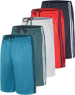 Real Essentials 5 Pack: Boys' Athletic Basketball Shorts with Pockets - Youth Activewear (Ages 4-18)