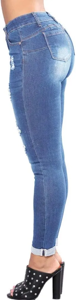 Ripped Skinny Jeans for Women High Waisted Stretch Slim Fit Distressed Butt Lifting Denim Jeans Pants with Hole