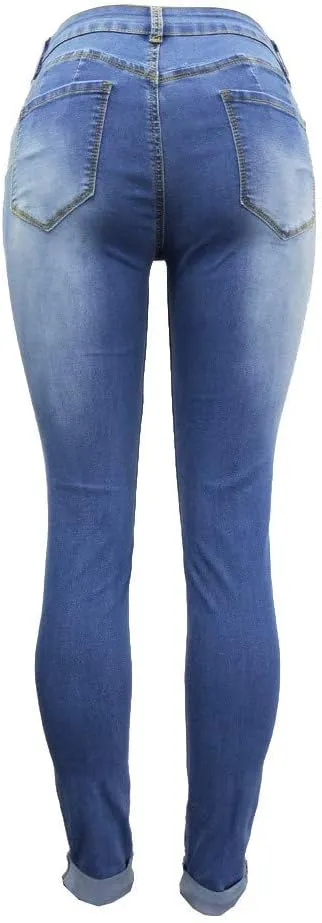 Ripped Skinny Jeans for Women High Waisted Stretch Slim Fit Distressed Butt Lifting Denim Jeans Pants with Hole