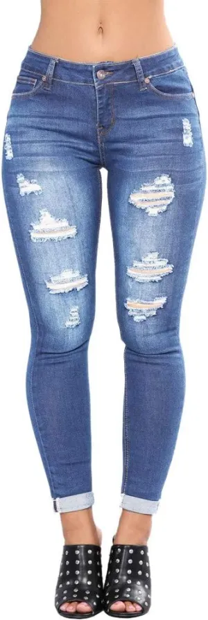 Ripped Skinny Jeans for Women High Waisted Stretch Slim Fit Distressed Butt Lifting Denim Jeans Pants with Hole