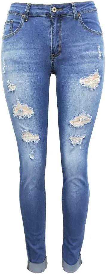 Ripped Skinny Jeans for Women High Waisted Stretch Slim Fit Distressed Butt Lifting Denim Jeans Pants with Hole