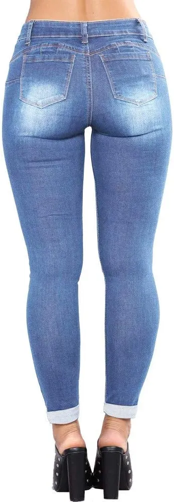 Ripped Skinny Jeans for Women High Waisted Stretch Slim Fit Distressed Butt Lifting Denim Jeans Pants with Hole
