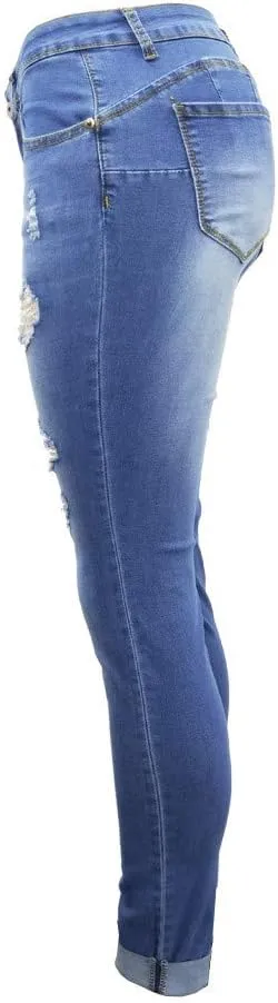 Ripped Skinny Jeans for Women High Waisted Stretch Slim Fit Distressed Butt Lifting Denim Jeans Pants with Hole