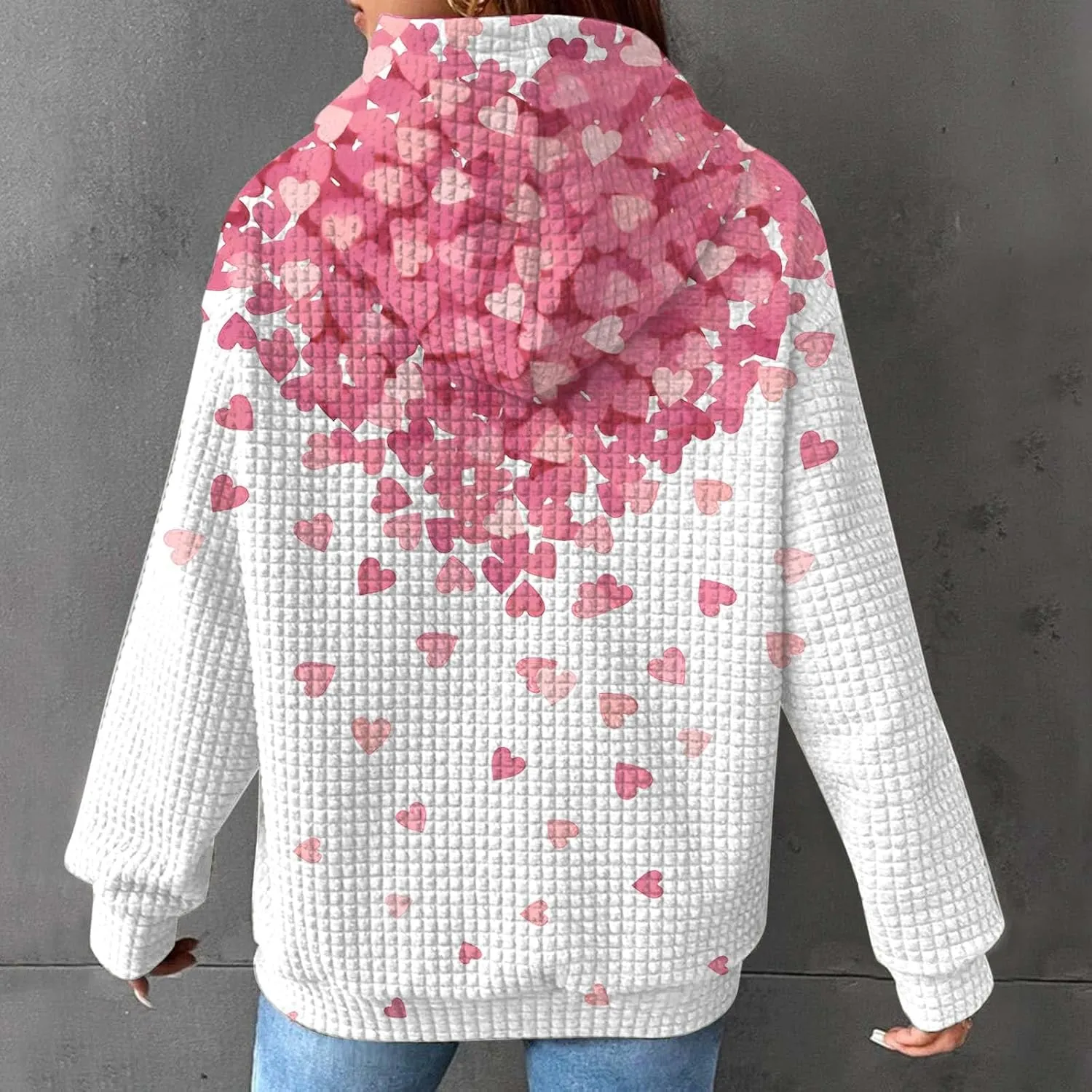 SHAOBGE Hoodies For Women Casual Pullover Waffle Long Sleeve Drawstring Hooded Sweatshirt with Pocket