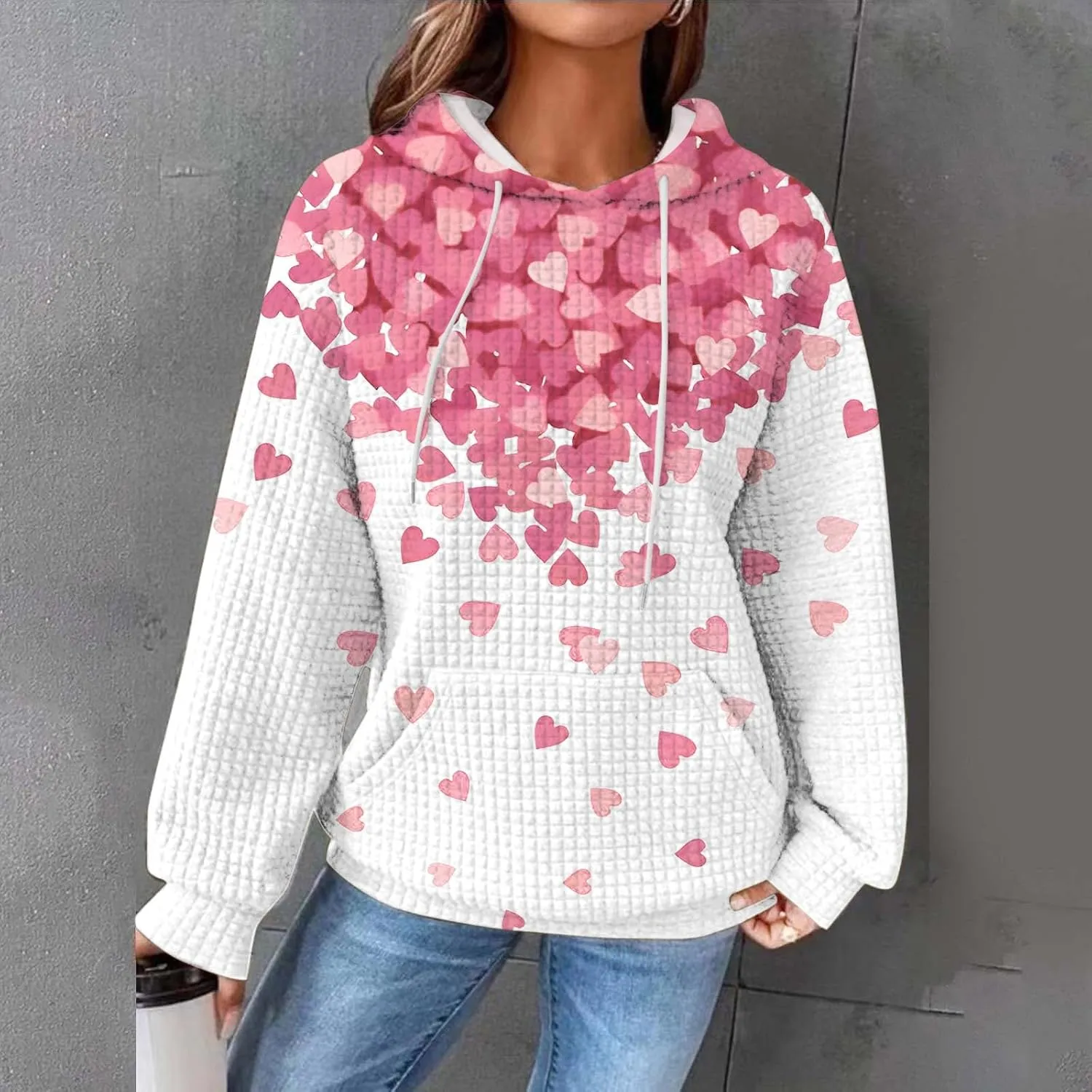 SHAOBGE Hoodies For Women Casual Pullover Waffle Long Sleeve Drawstring Hooded Sweatshirt with Pocket