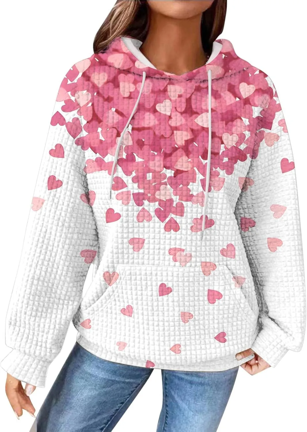 SHAOBGE Hoodies For Women Casual Pullover Waffle Long Sleeve Drawstring Hooded Sweatshirt with Pocket