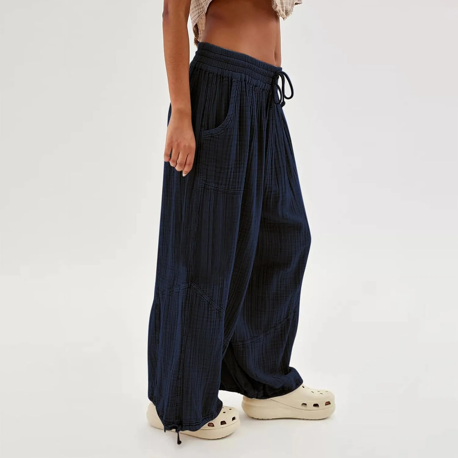 SHAOBGE Linen Pants Women Summer Women's Cargo Pants Baggy Wide Leg Pants Black Loose High Waist Trendy Pants