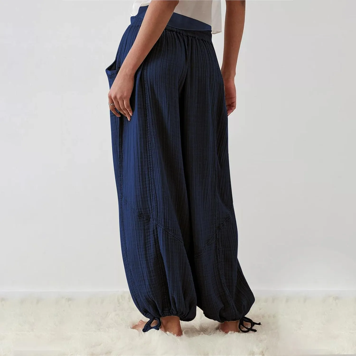 SHAOBGE Linen Pants Women Summer Women's Cargo Pants Baggy Wide Leg Pants Black Loose High Waist Trendy Pants