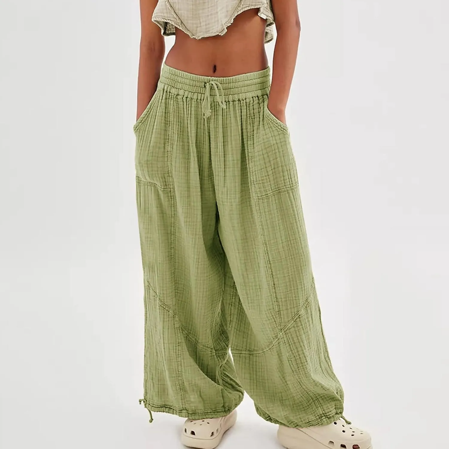 SHAOBGE Linen Pants Women Summer Women's Cargo Pants Baggy Wide Leg Pants Black Loose High Waist Trendy Pants