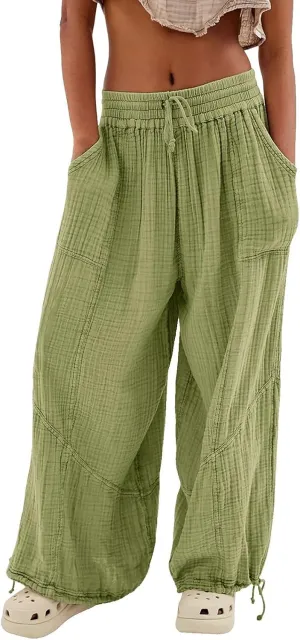 SHAOBGE Linen Pants Women Summer Women's Cargo Pants Baggy Wide Leg Pants Black Loose High Waist Trendy Pants