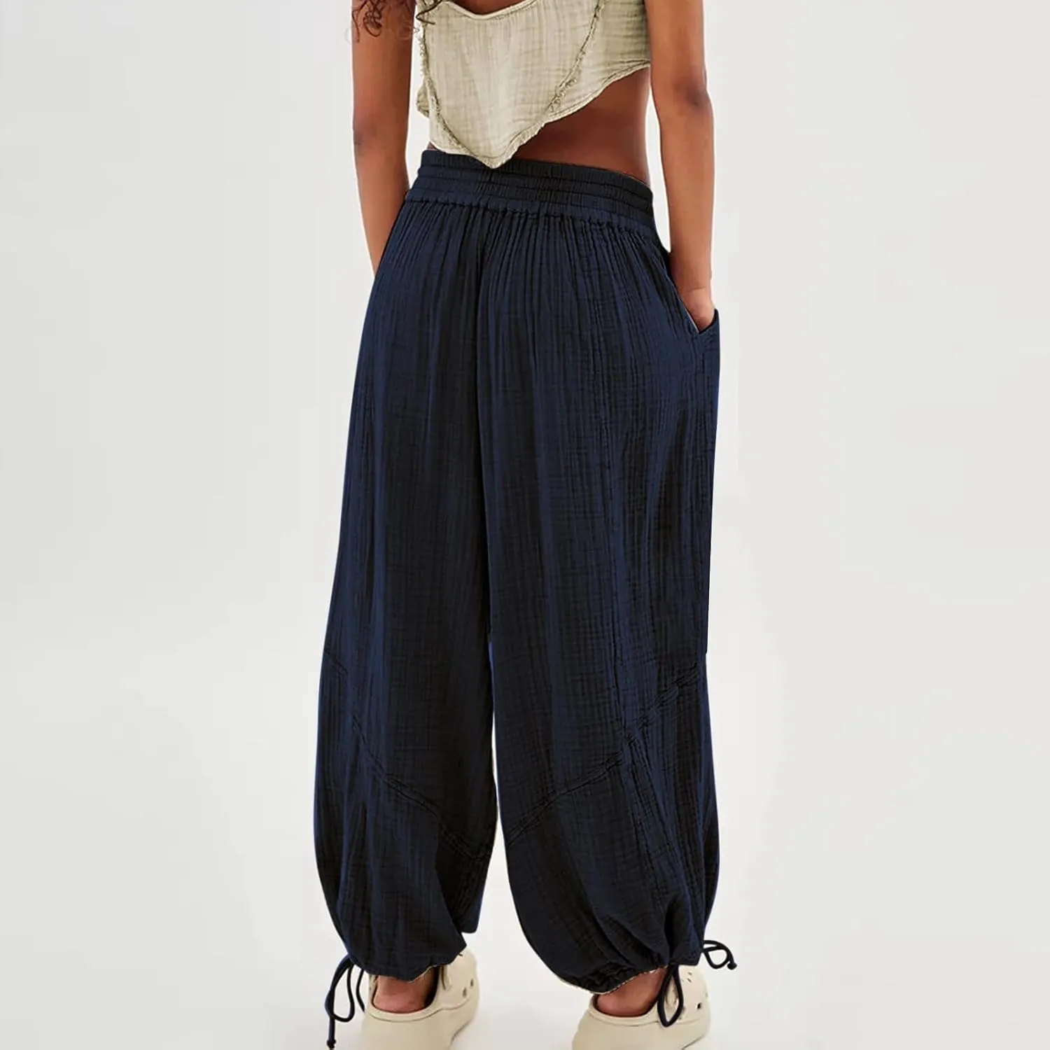 SHAOBGE Linen Pants Women Summer Women's Cargo Pants Baggy Wide Leg Pants Black Loose High Waist Trendy Pants